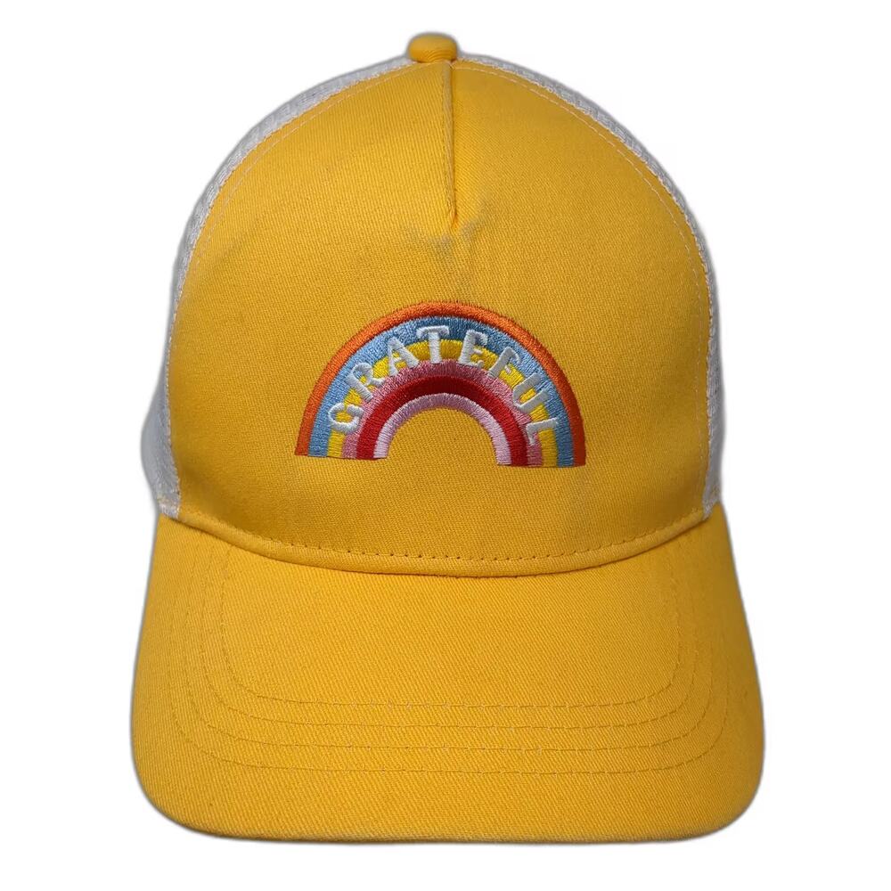 Pacific Brim Trucker Hat Yellow White OS Grateful Rainbow Embroidered Adjustable